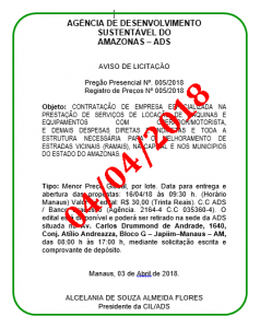 Imagem da notícia - AVISO DE LICITAÇÃO  Pregão Presencial Nº. 005/2018  e Registro de Preços Nº 005/2018
